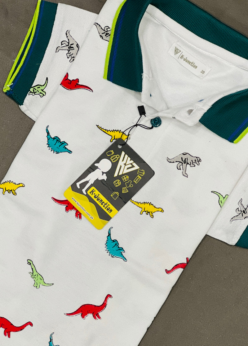 White Printed Polo T shit For Boy
