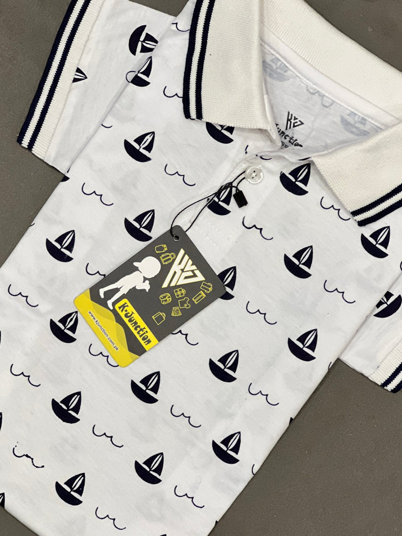 White Printed Polo T shit For Boy
