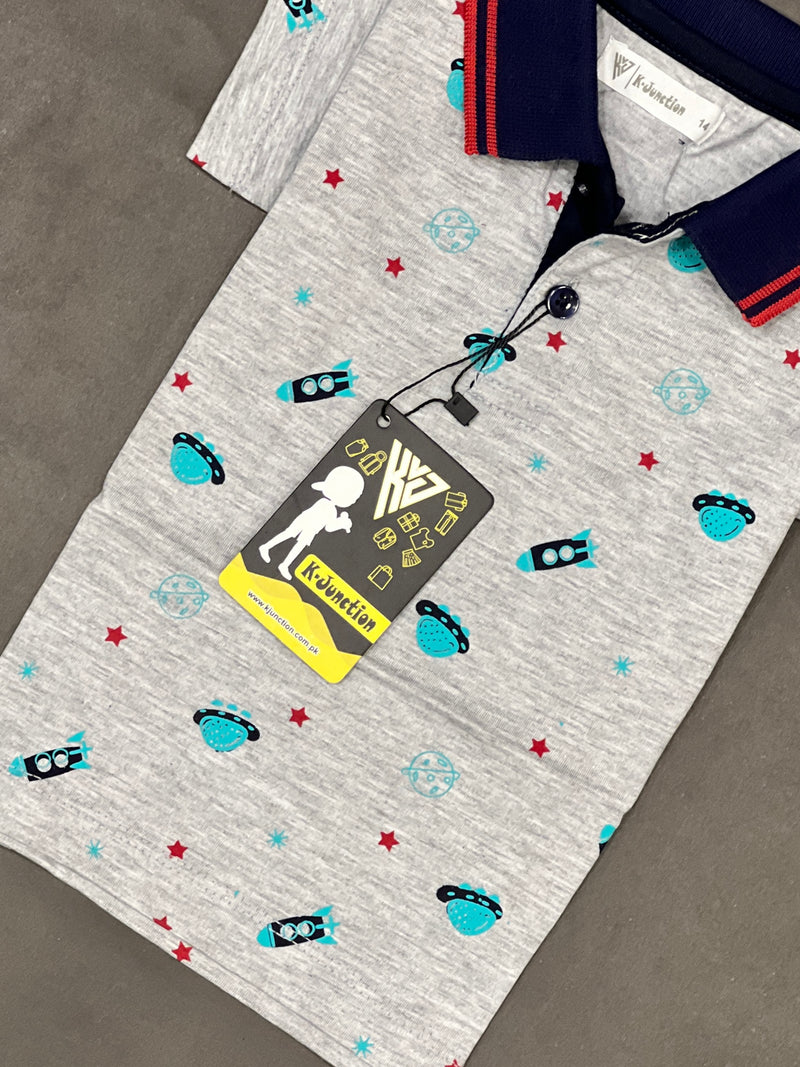 White Printed Polo For Boys