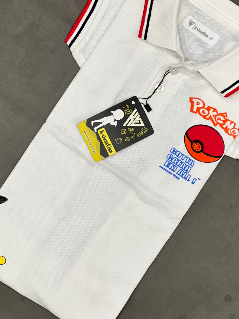 White Printed Polo For Boys