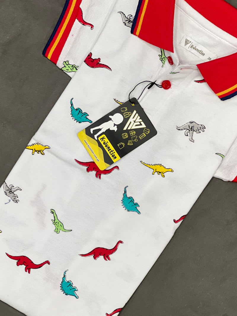 White Printed Polo For Boys