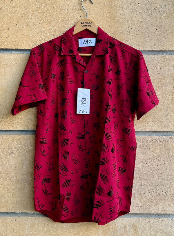 Bloody Maroon Half Sleeve Shirt