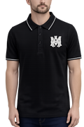 Classic Fit Black Short-Sleeve Black Tipped Monogram Polo