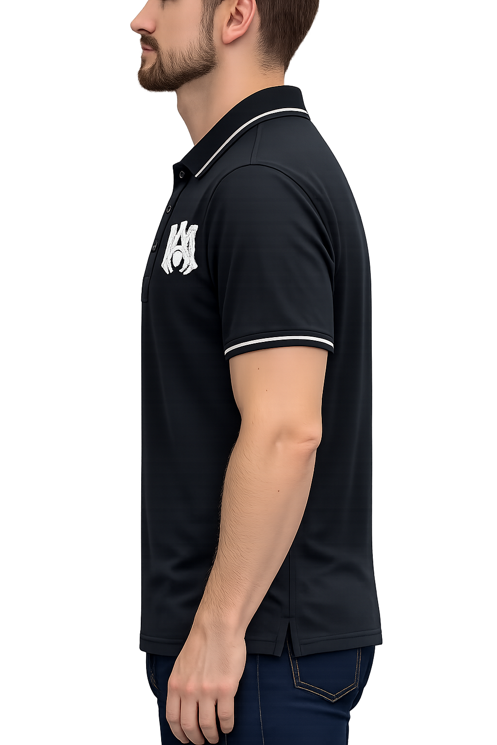 Classic Fit Black Short-Sleeve Black Tipped Monogram Polo
