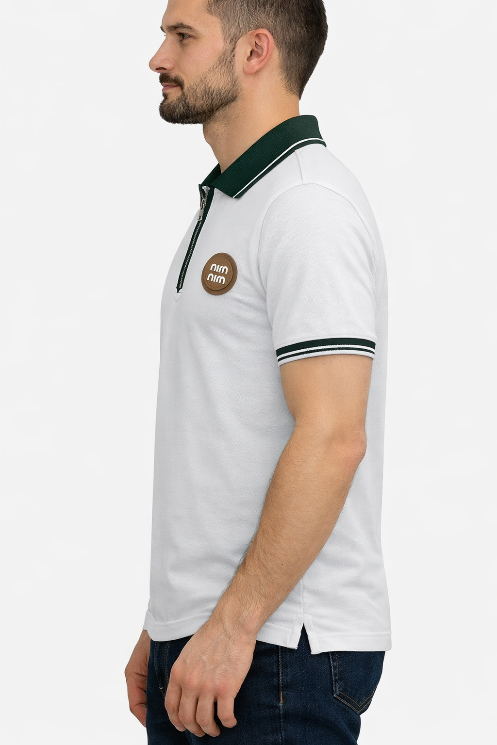 Men’s Zipper-Neck Polo White Shirt