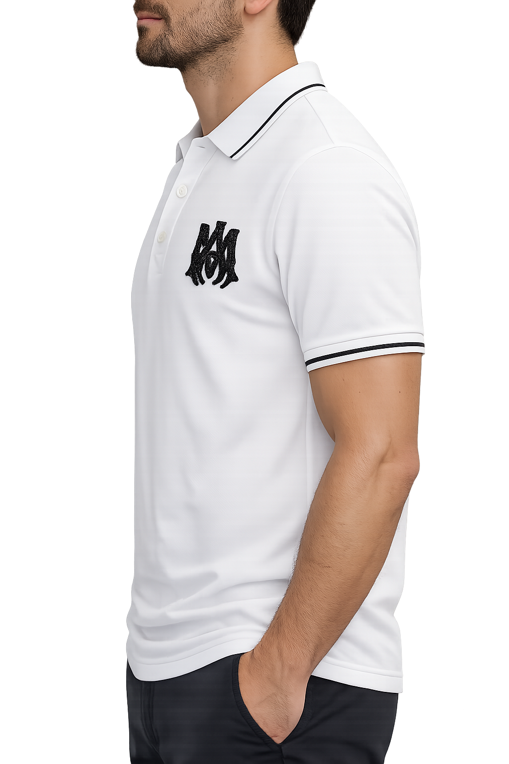 Classic Fit white Short-Sleeve Tipped Monogram Polo