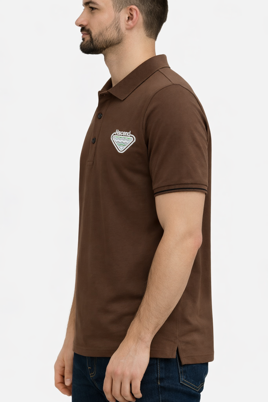 Men’s Ascend Pique Polo Brown with Embroidered Badge