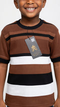Boys Striped Waffle Knit Crew Neck T-Shirt