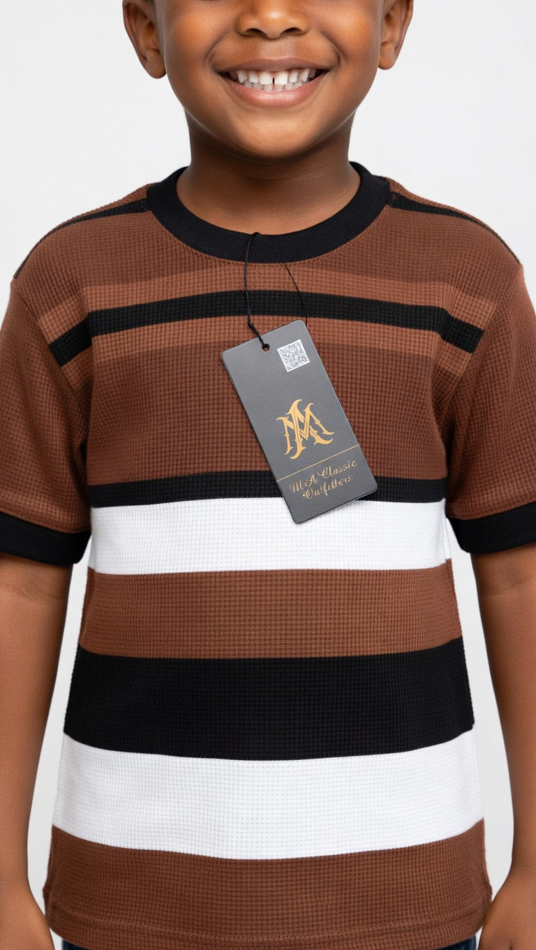 Boys Striped Waffle Knit Crew Neck T-Shirt