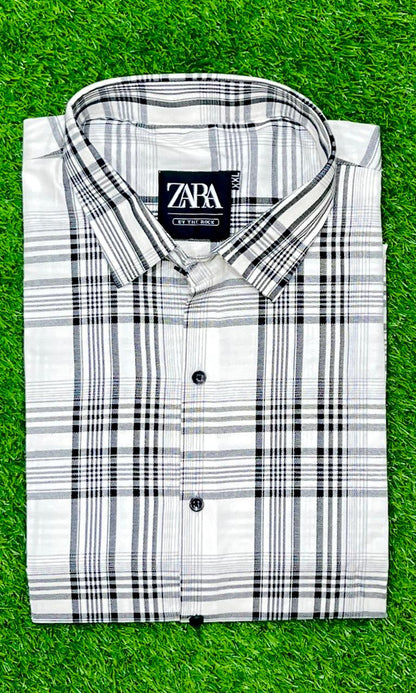 White & black check shirt