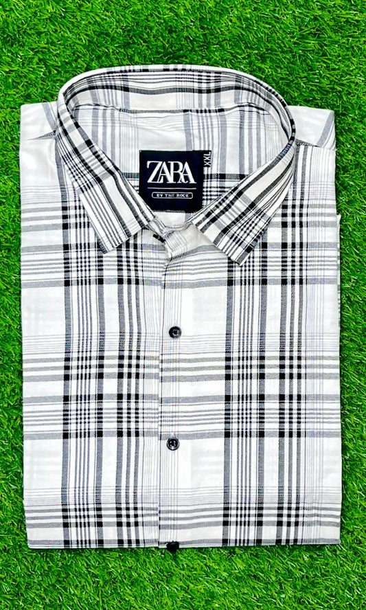 White & black check shirt