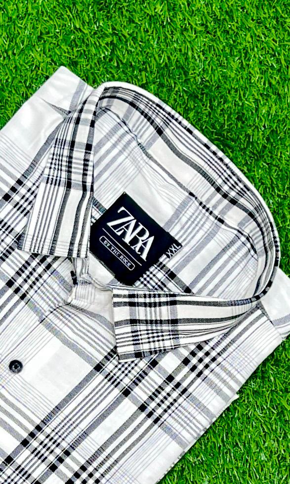 White & black check shirt