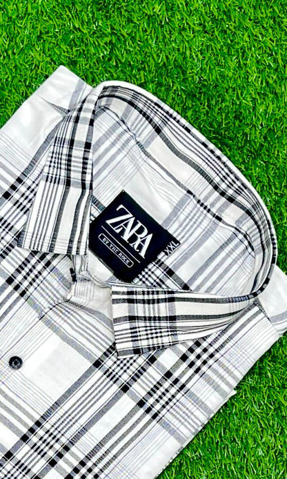 White & black check shirt