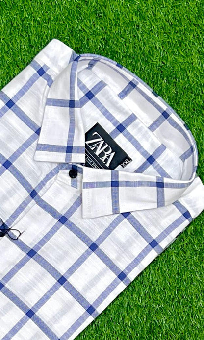 White & blue check shirt