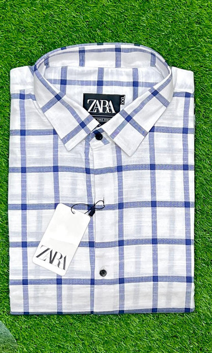 White & blue check shirt