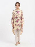 Elegant Floral Print High-Low Tunic - Beige