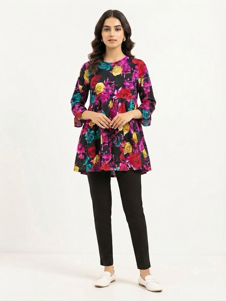 Floral Multi Print Peplum Top