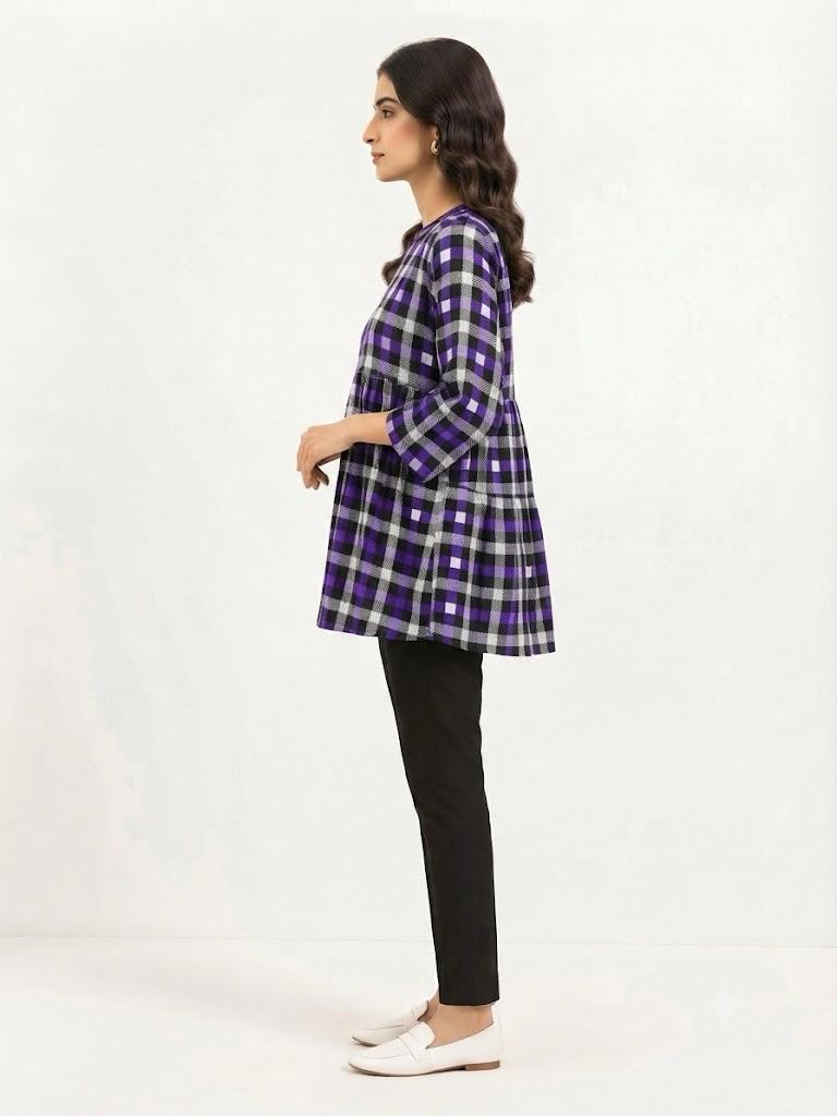 Checkered Print Peplum Tunic