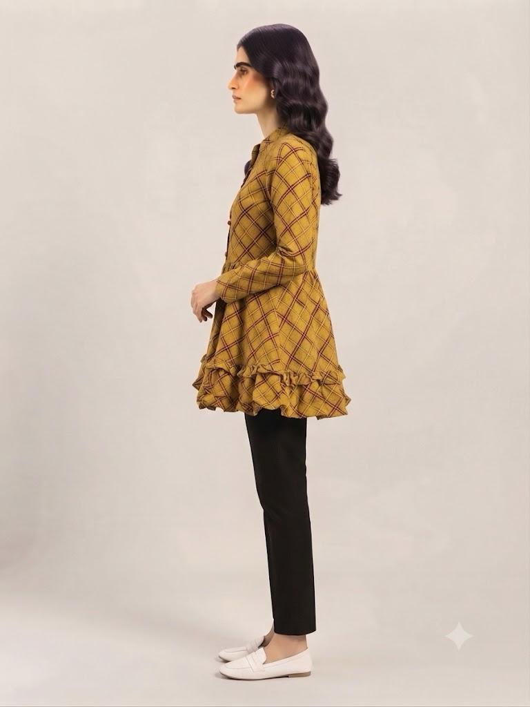 Ready-to-Wear Mustard Plaid Peplum Top