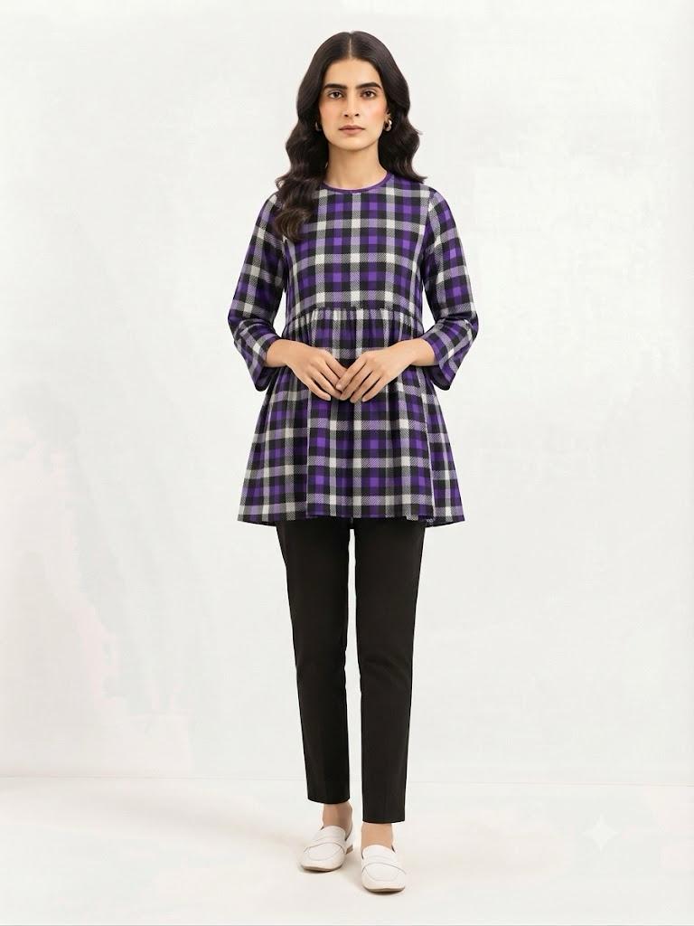 Checkered Print Peplum Tunic