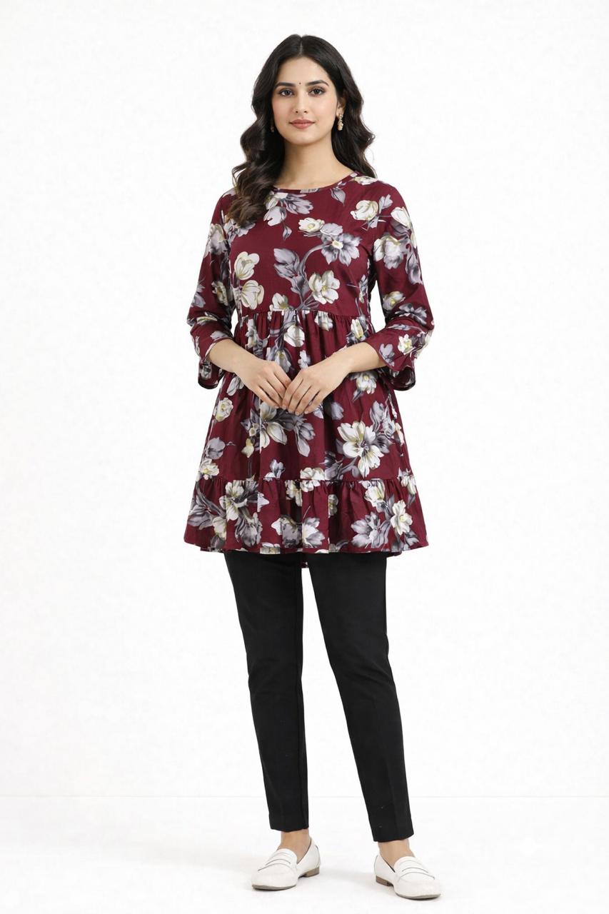 Ready-to-Wear Maroon Peplum Shirt