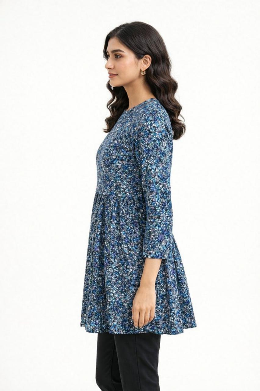 Abstract Blue Patterned Peplum Top