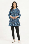 Abstract Blue Patterned Peplum Top