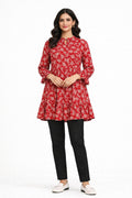 Casual Red Printed Ruffle-Hem Tunic