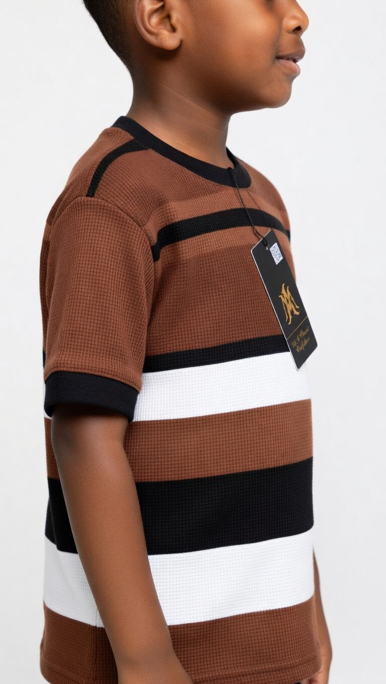 Boys Striped Waffle Knit Crew Neck T-Shirt