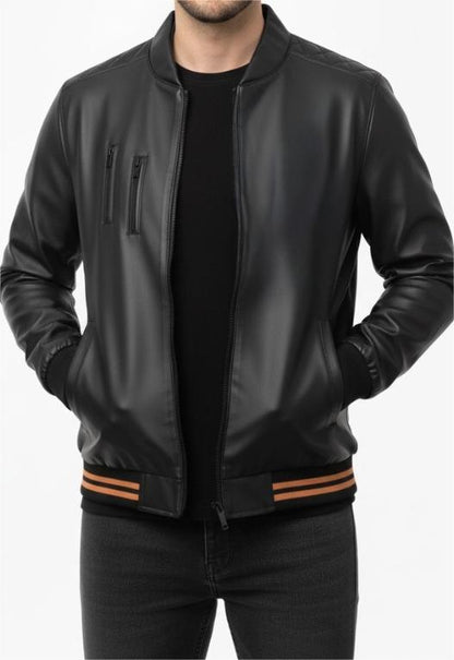Zip Up Black Leather Jacket