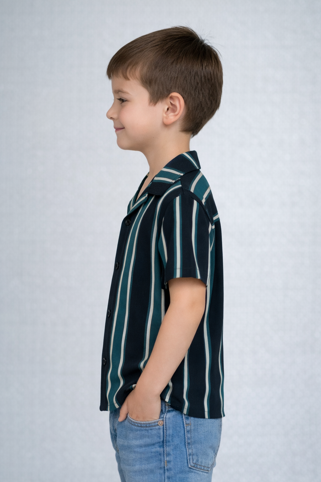 Kids Smart Stripe Collared Half sleeve Shirt (SEA GREEN BLUE)