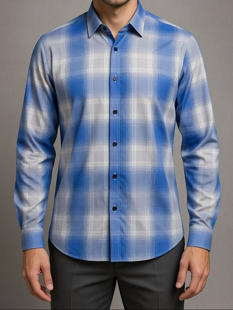 White & Blue Bold Check Shirt