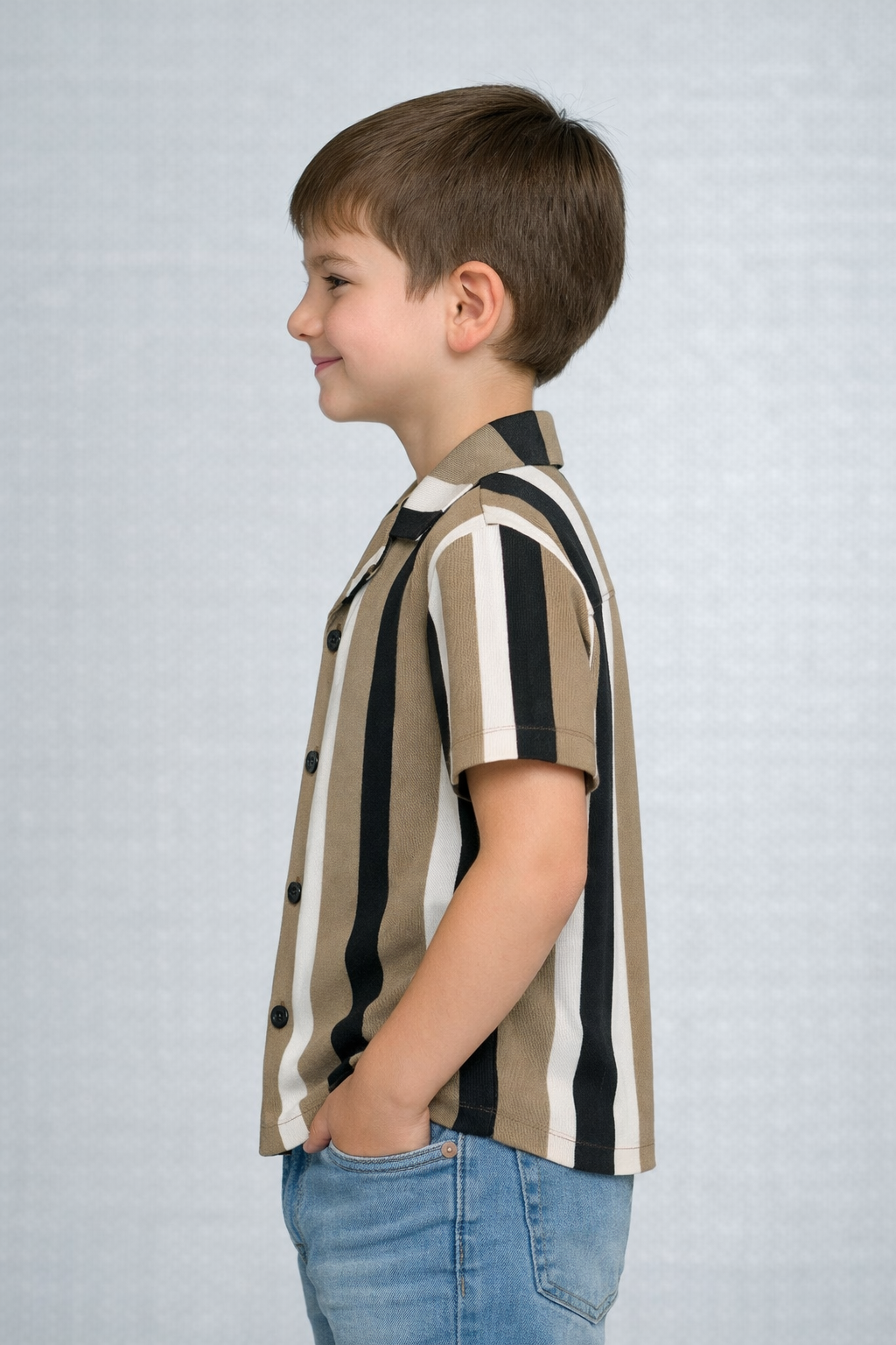 Signature Stripe Collared Shirt for Kids (brown)