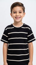 Classic Striped Black Crewneck Tee For Kids