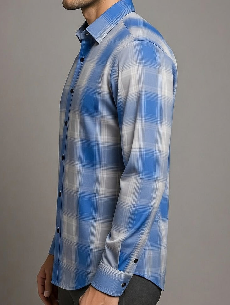 White & Blue Bold Check Shirt