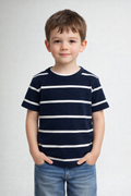 Classic Striped Navy Blue Crewneck Tee For Kids
