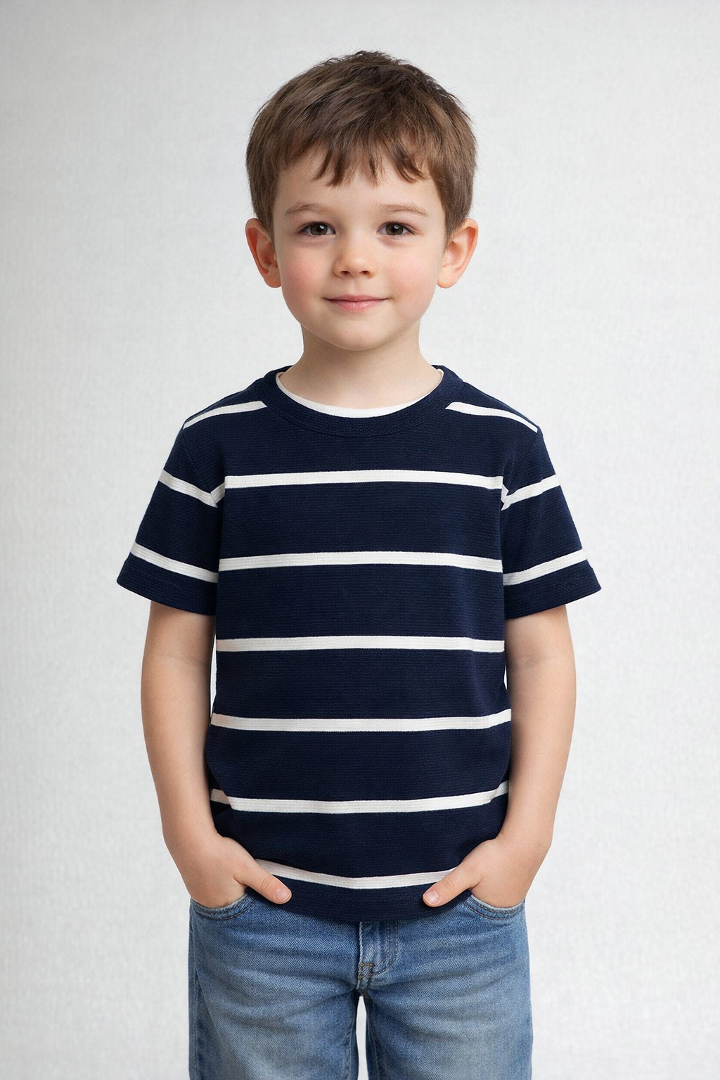 Classic Striped Navy Blue Crewneck Tee For Kids