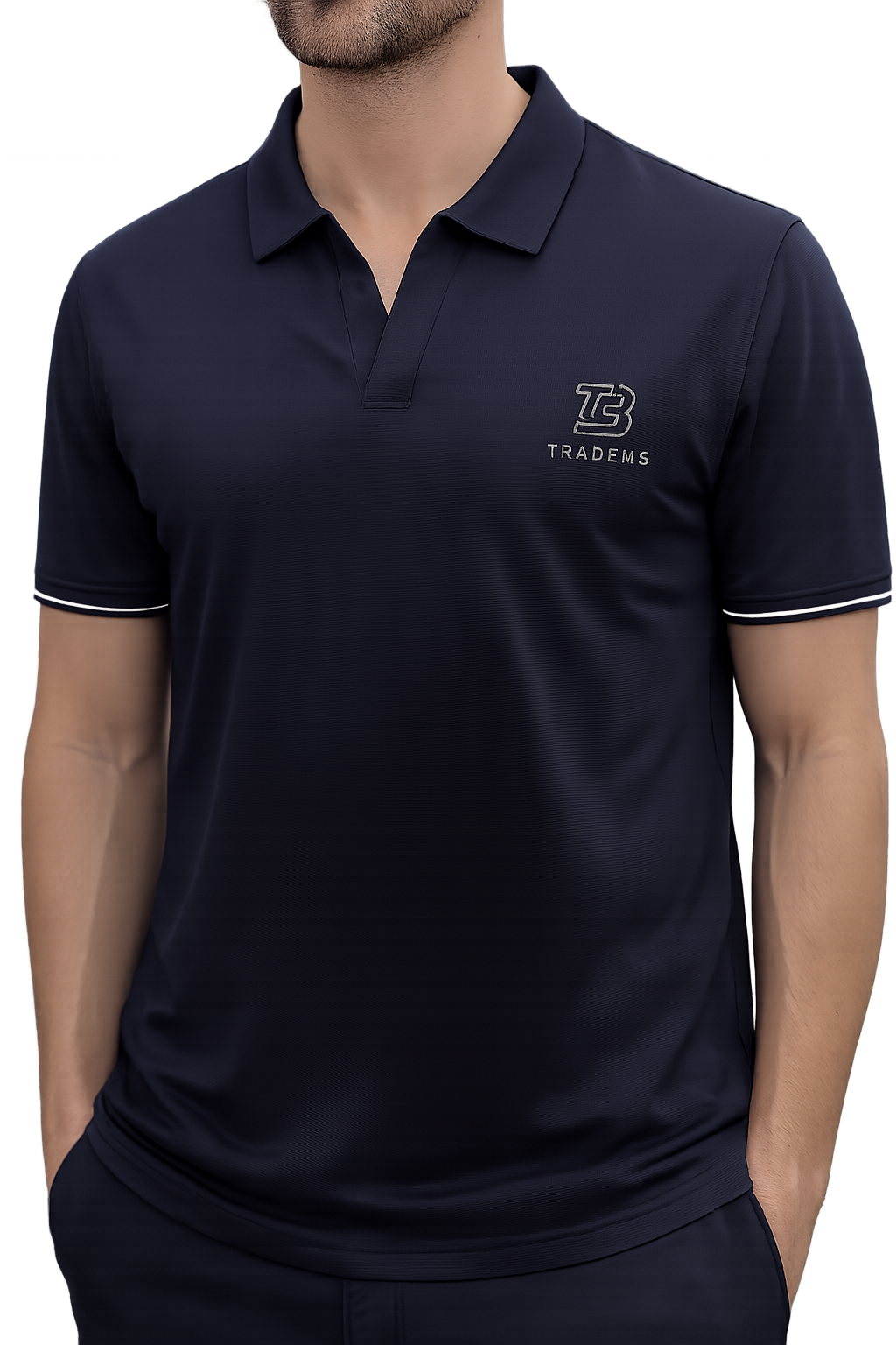 TRADEMS Men’s Premium Navy Blue Performance Johny collar polo
