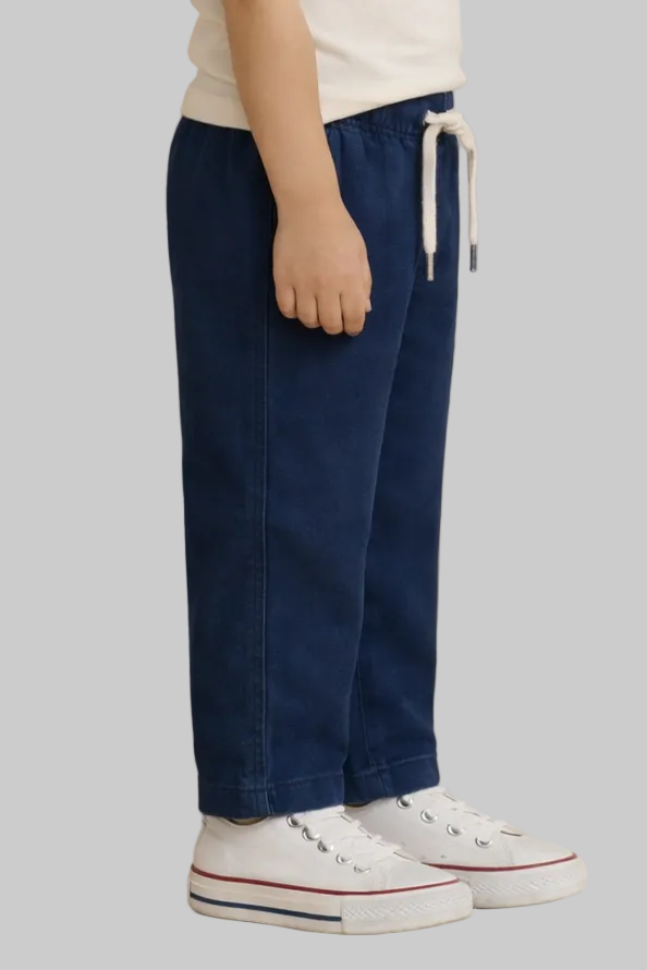 Kids Comfortable Drawstring Casual Pant Style Trousers-Dark Blue