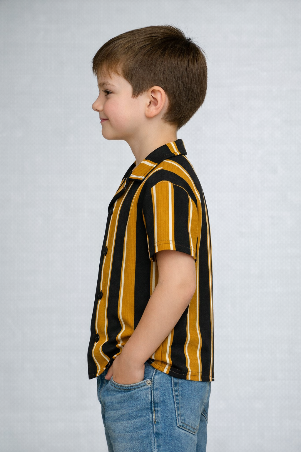 Kids Smart Stripe Collared Half sleeve Shirt (Mustard)