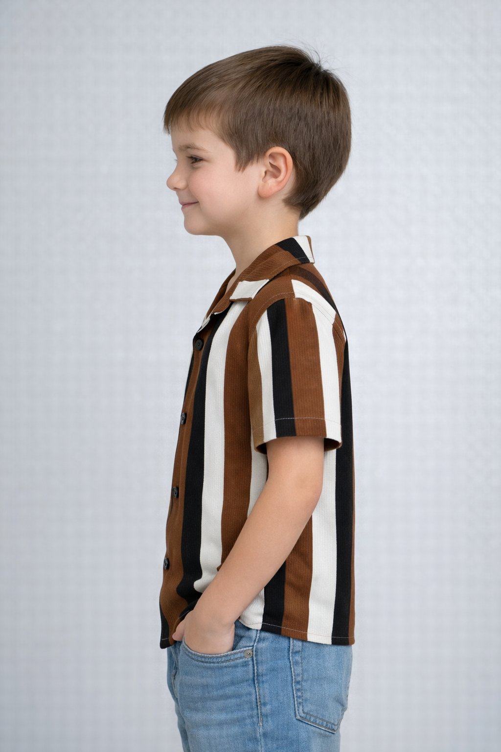 Signature Stripe Collared Shirt for Kids ( Dark brown)