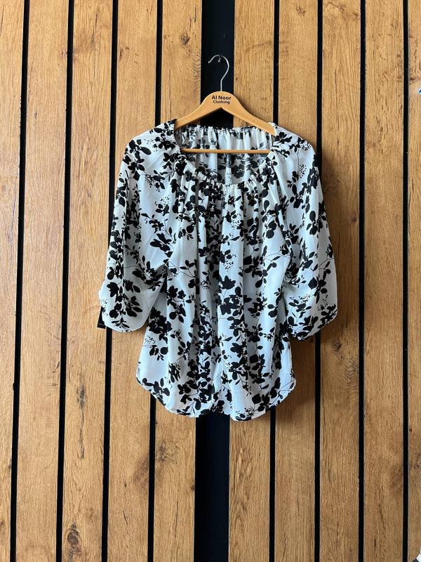 Printed Black Western Top