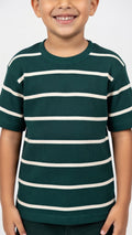 Classic Striped Green Crewneck Tee For Kids