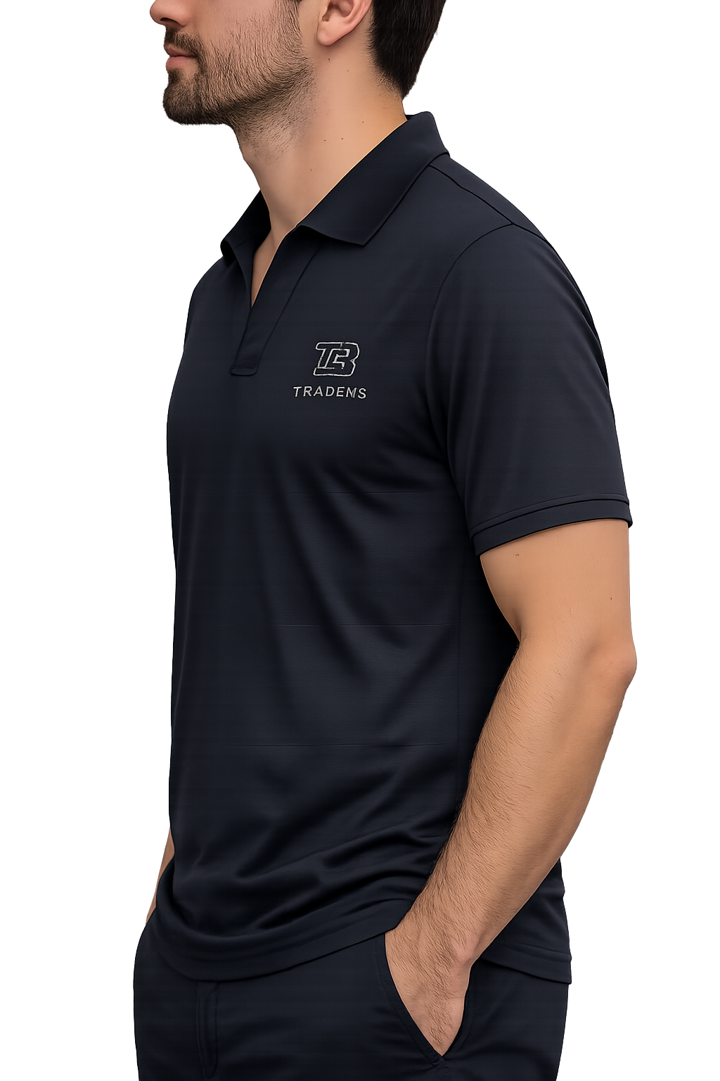 TRADEMS Men’s Premium Navy Blue Performance Johny collar polo