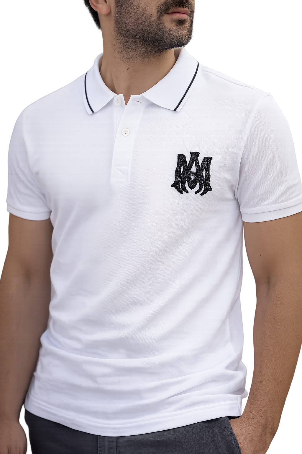 Classic Fit white Short-Sleeve Tipped Monogram Polo