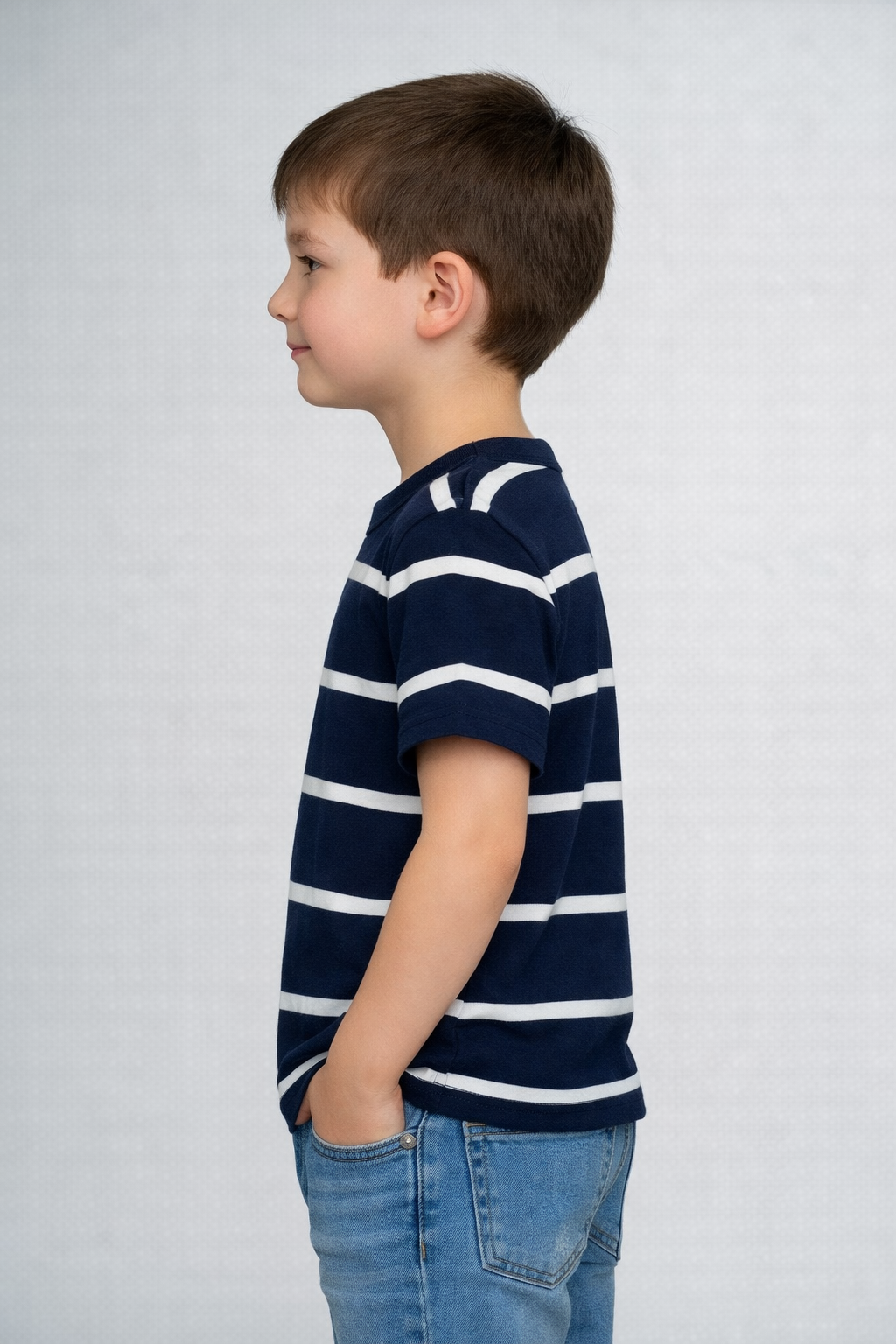 Classic Striped Navy Blue Crewneck Tee For Kids