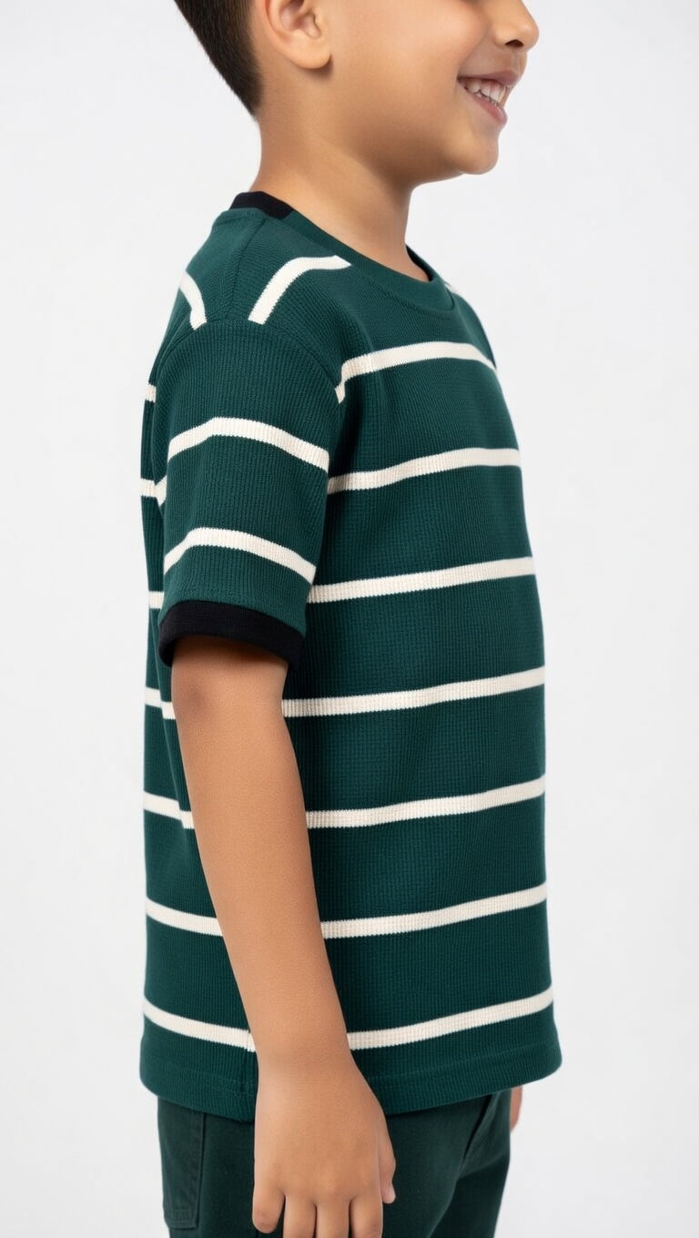 Classic Striped Green Crewneck Tee For Kids