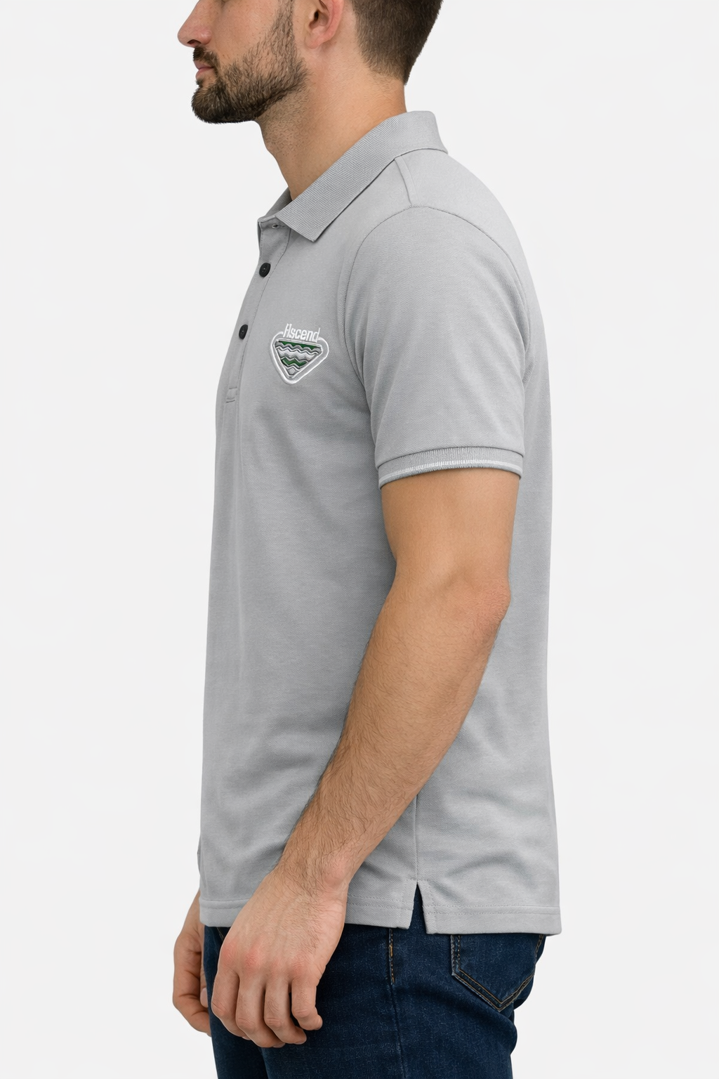 Men’s Ascend Pique Polo - Light Grey with Embroidered Badge