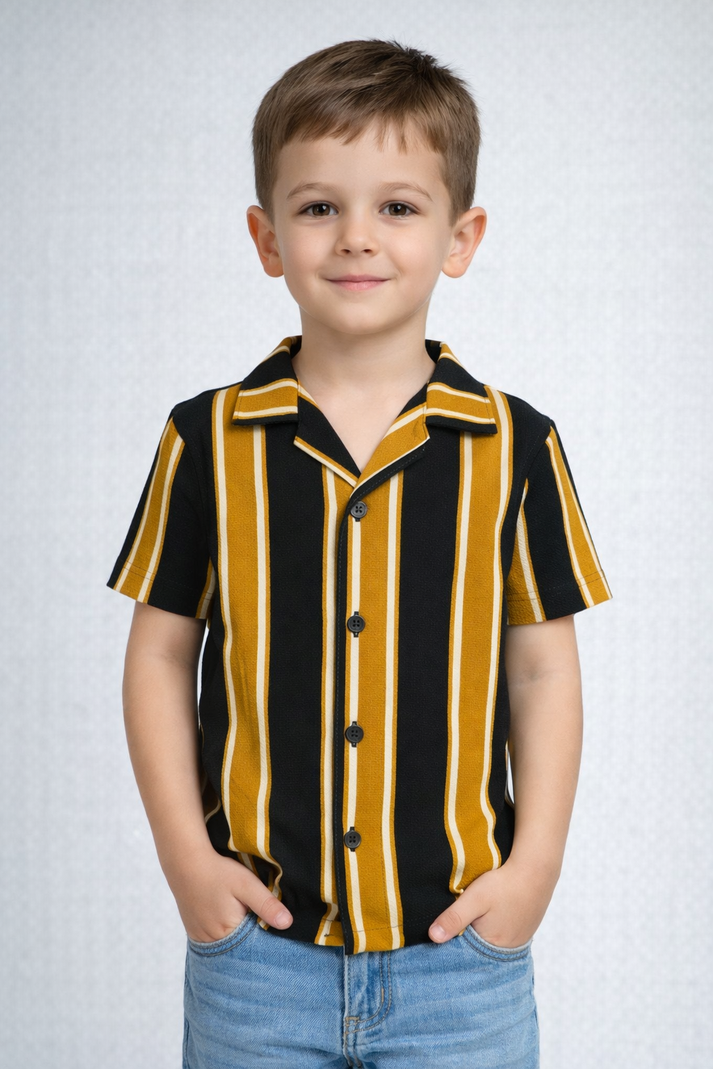 Kids Smart Stripe Collared Half sleeve Shirt (Mustard)